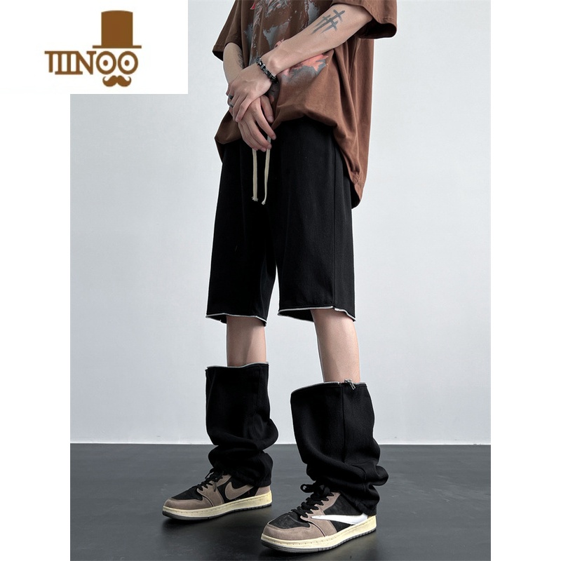 YANXU美式复古做旧拉链可拆卸两穿牛仔裤男款夏季百搭高街痞帅休闲裤子高清大图