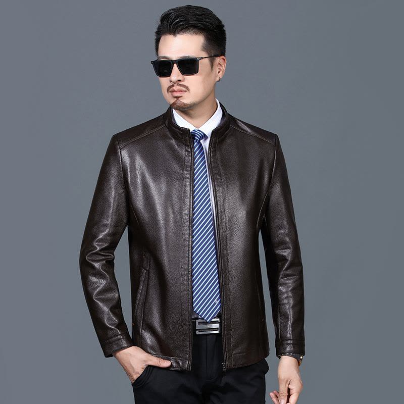 免费试穿 海宁真皮衣男春秋装加绒外套翻领百搭休闲皮夹克4050岁爸爸60衣服大码2024新款外套潮海宁软皮夹克大码男装图片