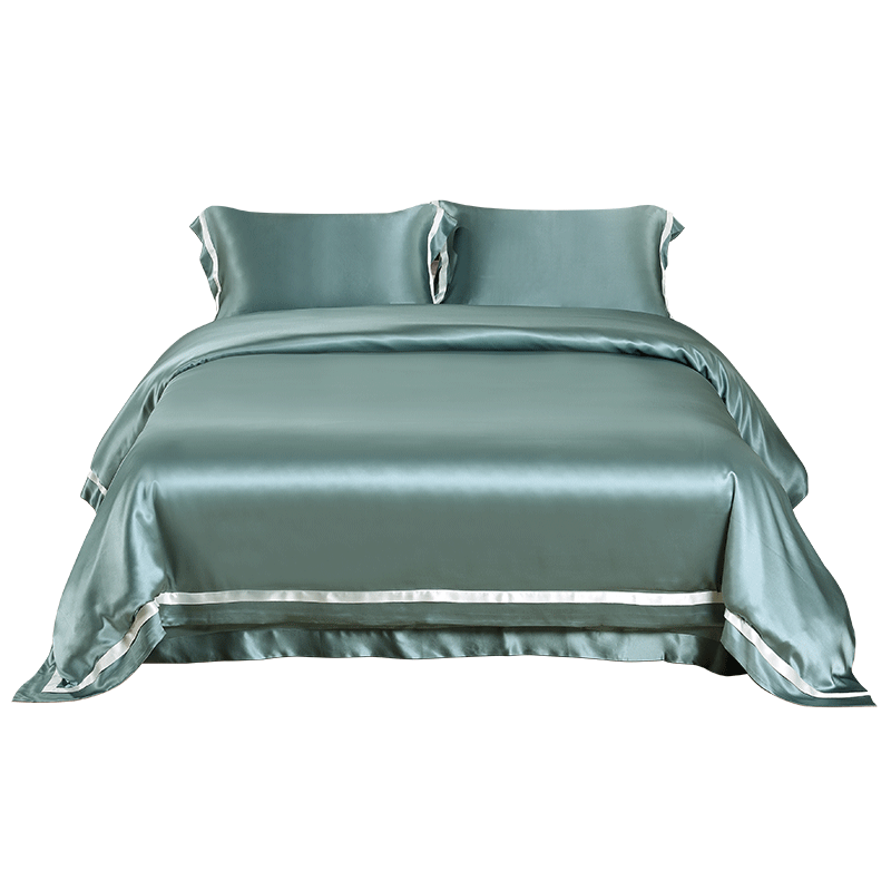 美帮汇重磅25Mm真丝四件套100桑蚕丝丝绸被套床单宽幅飞边套件