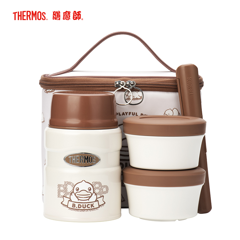膳魔师(THERMOS)婴童保鲜盒宝宝辅食饭盒不锈钢内胆附带便当袋餐筷便携便当盒 TCLF-520S BDUCK