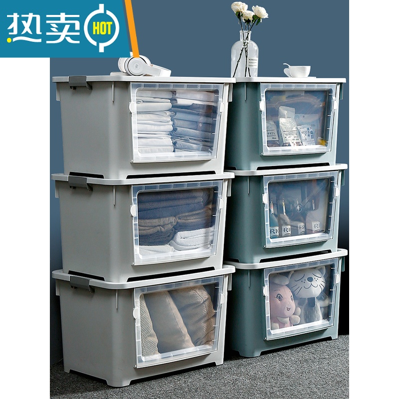 XIANCAI前开式大号收纳箱收纳家用塑料透明储物柜收纳盒玩具衣服整理箱子高清大图
