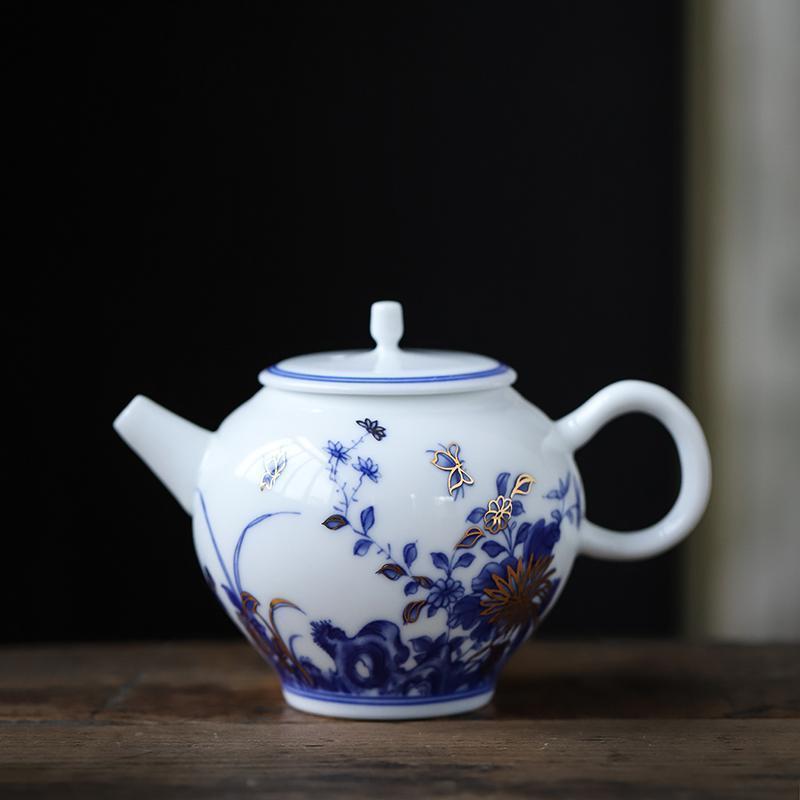 家柏饰(CORATED)茶壶陶瓷单壶家用青花瓷泡茶壶描金功夫冲茶器简约过滤小茶壶高清大图