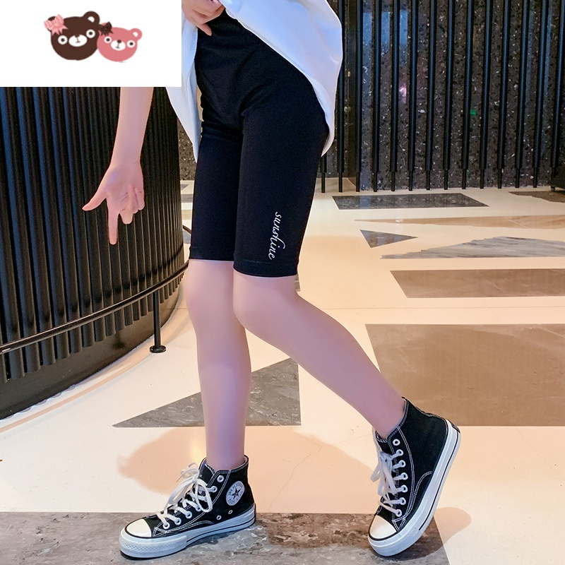 绿彩虹光女童打底裤夏季儿童裤子夏装鲨鱼裤大童薄款安全裤防走光五分短裤
