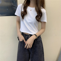 [1折价26.9元叠加优惠券]唐狮 |夏季短款净色短袖T恤女夏新款韩版修身别致露肚脐上衣潮
