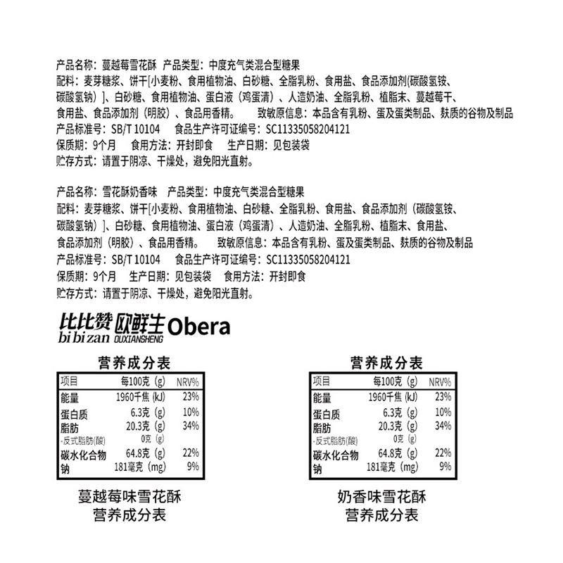 [满199减125元]比比赞雪花酥蔓越莓400g整箱食品好吃的零食小吃牛轧糖饼干休闲网红零食