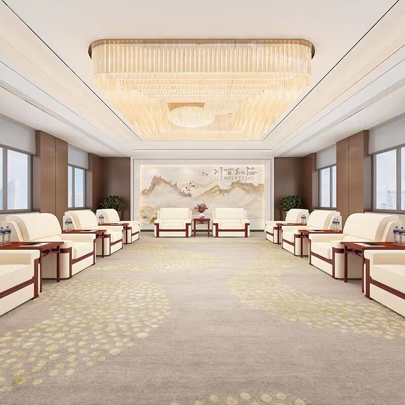 誉卓远 办公室实木框架沙发中式接待贵宾会客沙发布艺沙发组合 1+1+茶几高清大图