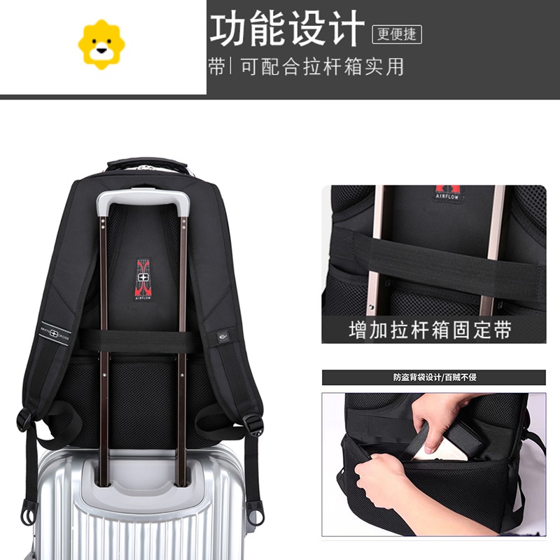 FENGHOU瑞士军士刀双肩包大容量电脑背包商务出差男士旅行包旅游学生书包高清大图