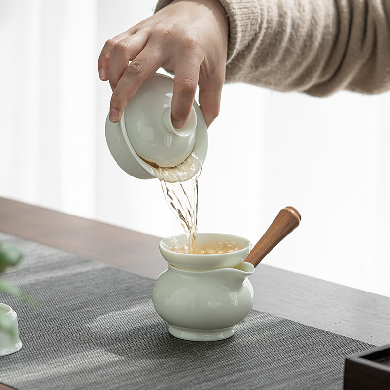 苏氏陶瓷(SUSHI CERAMICS)翡翠玉羊脂玉功夫茶具侧把壶8杯青瓷泡茶壶茶杯大套礼盒高清大图