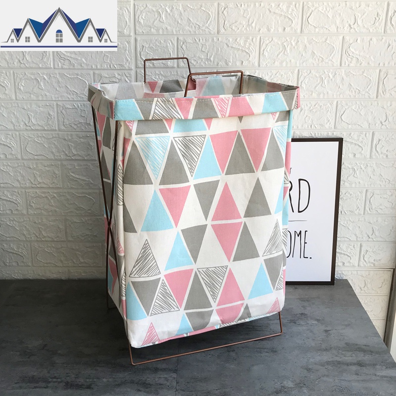 可折叠收纳筐手提脏衣篮支架 防水超大号脏衣篮脏衣篓玩具储物箱 三维工匠收纳篮 粉三角铁架