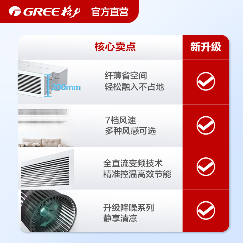 格力(GREE)中央空调风管机一拖1.5匹p吸顶嵌入变频冷暖3级客厅家用商用FGP3.5Pd/C3Nha-N3