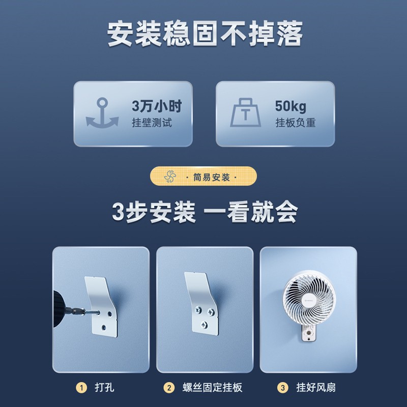 艾美特空气循环扇遥控三档风力3叶ABS扇叶俯仰调节低噪节能设计高清大图