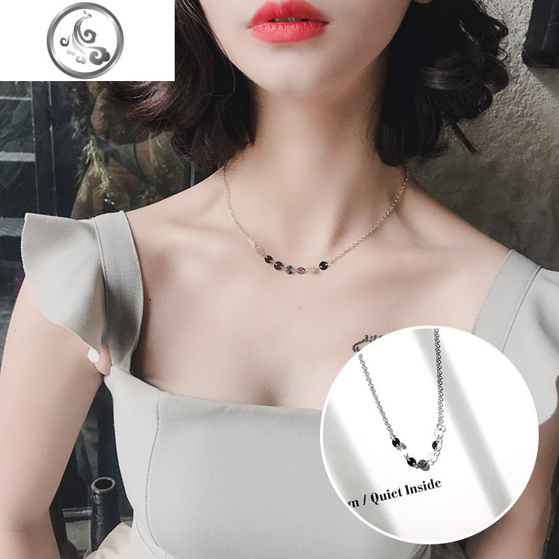 少女choker银色项链简约学生百搭圆球锁骨链性感短款颈链脖子饰品 JiMi 银色圆片项链