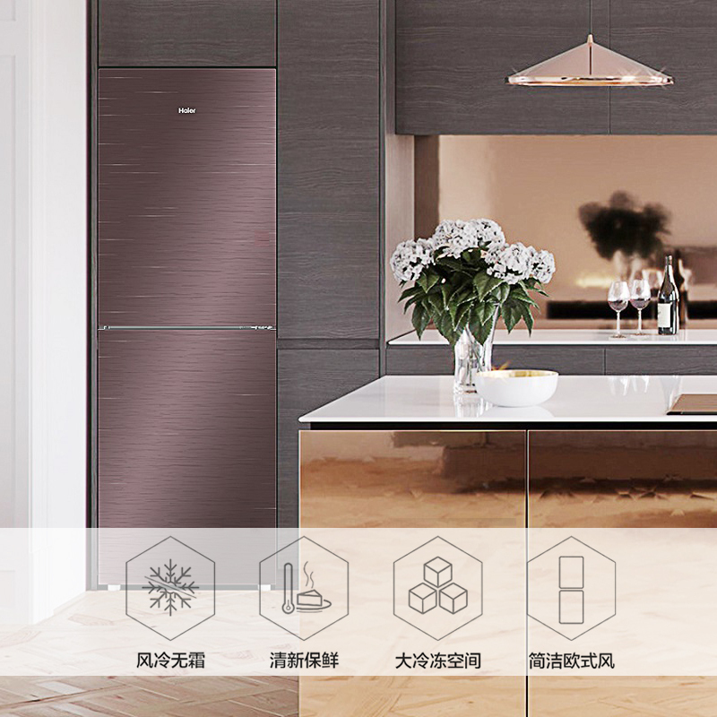 海尔(Haier)220升 双门冰箱 风冷无霜 金棕画沙 DEO净味 节能低音 家用电冰箱 BCD-220WMGR