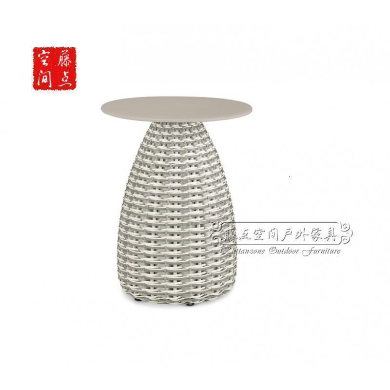 森美人中式户外藤编阳台小茶几样板房定制家具北欧简约边几圆台藤椅软装 40直径茶几白色