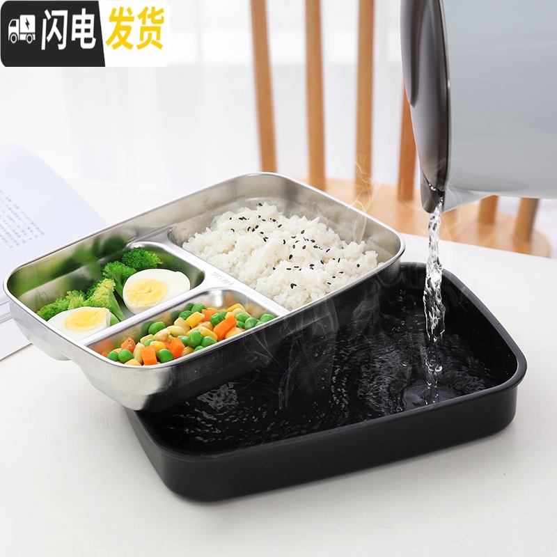 三维工匠上班族不锈钢保温饭盒便当盒带盖便携可爱小学生日式餐盒儿童分格 3格北欧蓝1000+筷子+勺子高清大图
