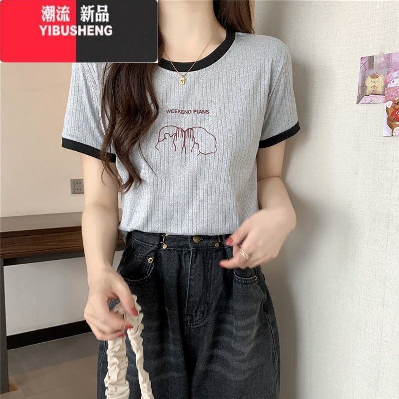 YIBUSHENG高腰短款短袖T恤女季ins潮宽松韩版小众洋气减龄chic港味上衣服图片