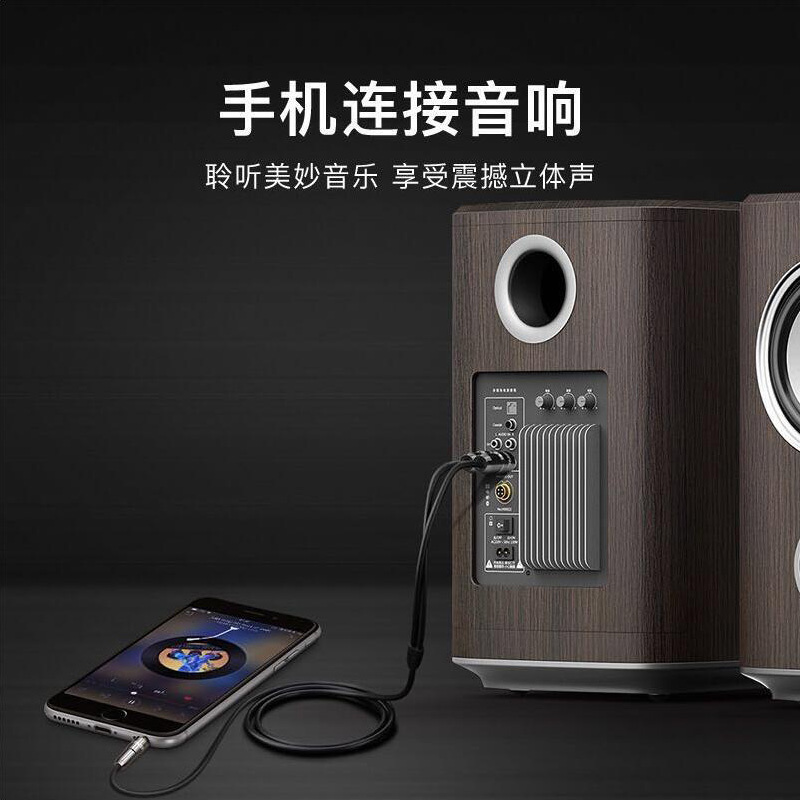 秋叶原(CHOSEAL) 3.5mm音频线一分二 3.5转双莲花连接线 手机电脑电视音箱功放转接线 黑色 20米