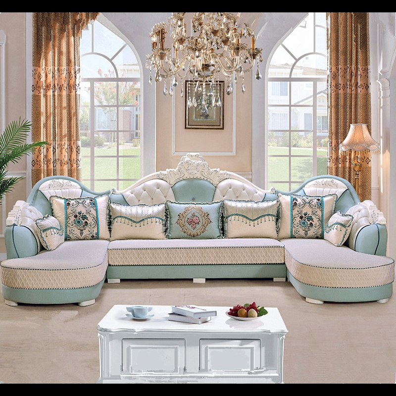 欧式沙发组合古达u型双贵妃奢华大户型客厅整装免洗布艺沙发简欧