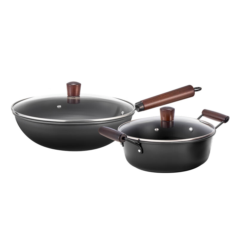 朗赫LUVHOO佩利精铁锅具套装 LH-TZ32 炒锅30cm+汤锅24cm