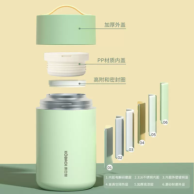 康巴赫 软提手撞色焖烧杯1000ML椰奶白 KH-T10B01 1个高清大图