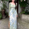 纯欲风蕾丝花边拼接碎花吊带连衣裙女春秋季新款修身收腰包臀裙子 L 单件裙子