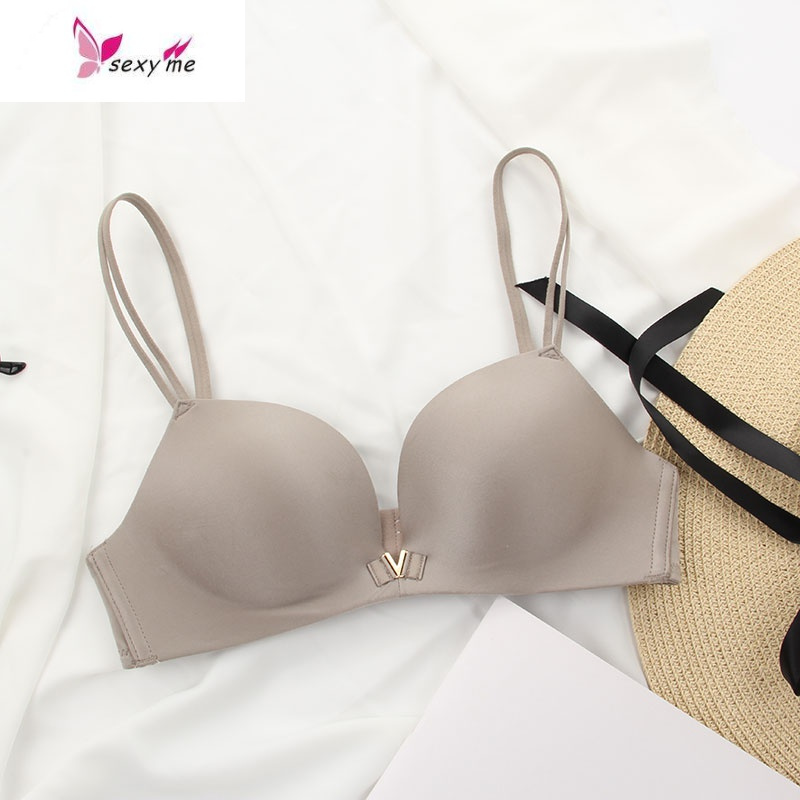 欧美v字性感舒适轻薄款聚拢光面无钢圈显胸小文胸上托内衣女fish