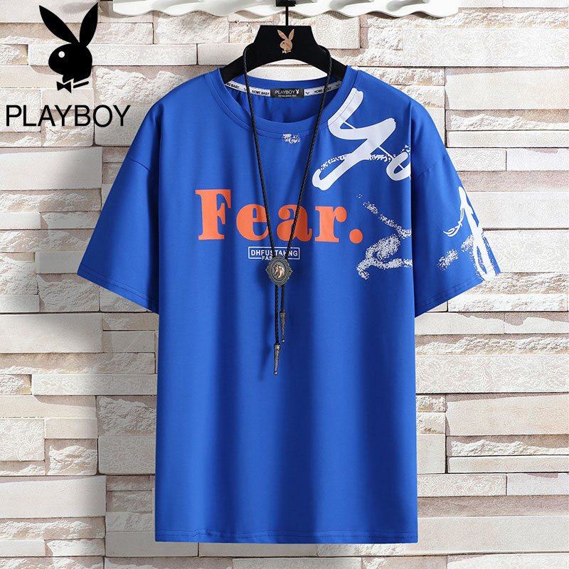 花花公子夏季原宿简约英文字母印花圆领新款学生男士短袖T恤潮牌