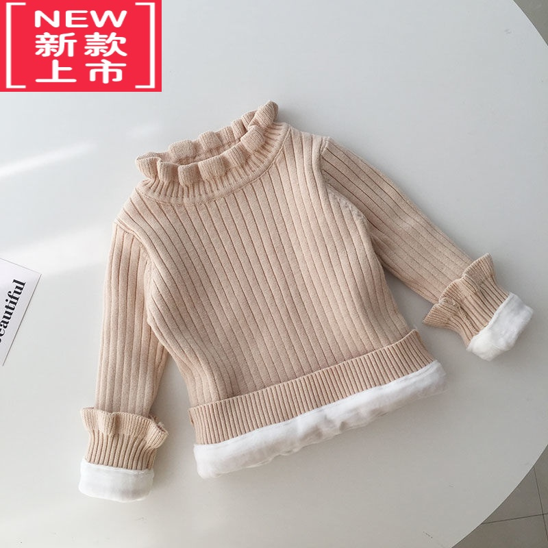可莉允冬季宝宝加绒毛衣保暖套头上衣女童加厚针织衫婴儿打底衫洋气内搭
