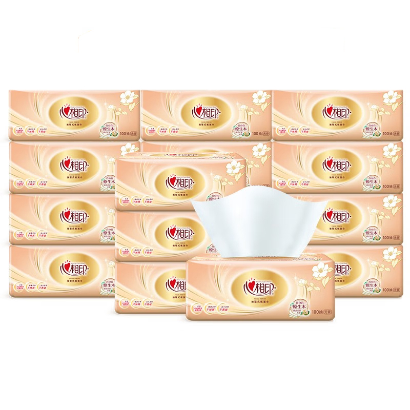 心相印 抽纸 金装经典系列100抽3层塑装纸面巾*16包