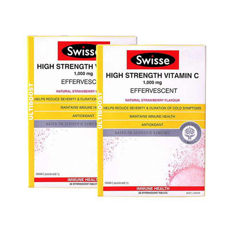 Swisse斯维诗维生素c泡腾片vc片维c高浓度浓缩维他命c1000mg澳洲原装 60片/盒*2盒