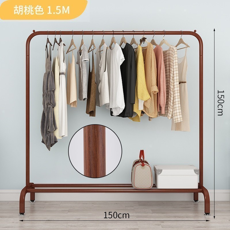 汐岩晾衣架简易落地单杆式晒衣架卧室内凉挂衣架衣帽架收纳衣服的架子 150胡桃色-加粗加厚1个