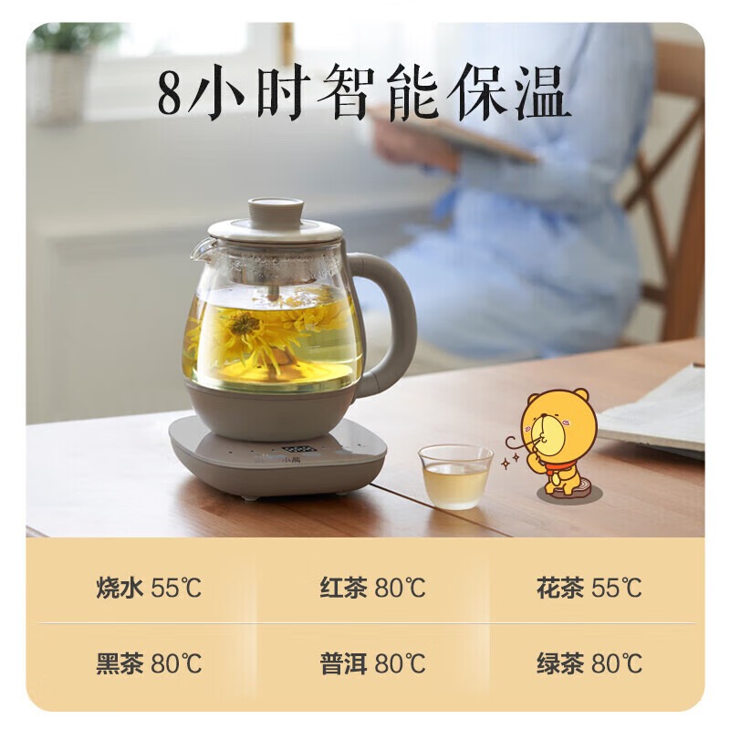 小熊Bear煮茶壶0.8L玻璃喷淋式蒸汽煮茶养生壶600W底盘加热加厚设计高清大图