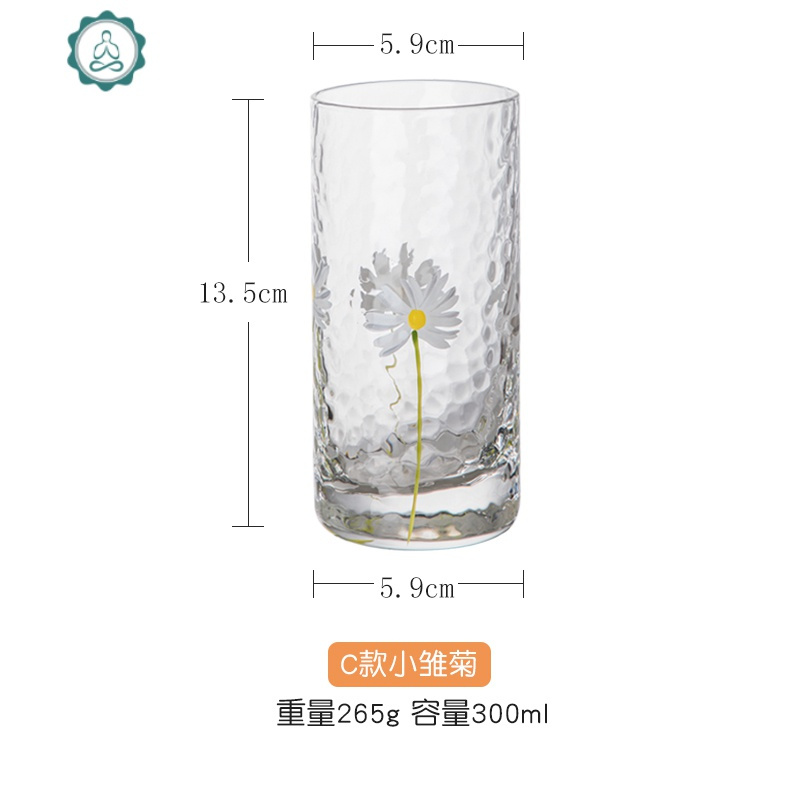 日式锤纹女创意透明耐热花茶杯套装家用果汁饮料玻璃杯
