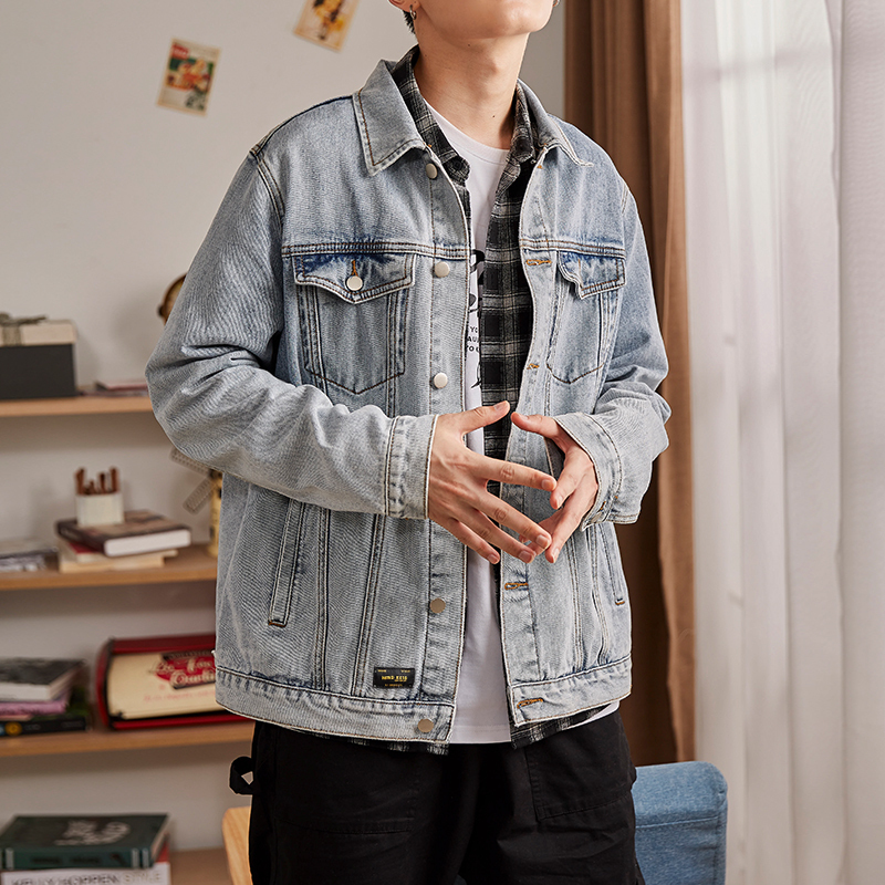 25折价1349元唐狮牛仔外套男春秋季韩版原色潮流宽松帅气牛仔衣夹克