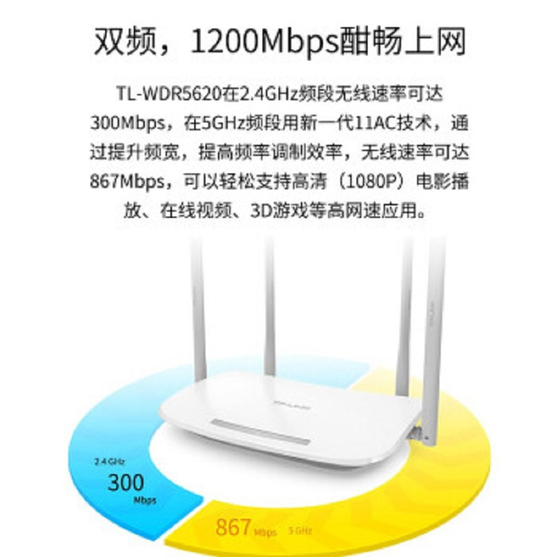 自营 TP-LINK TL-WDR5620 1200M 5G双频智能无线路由器