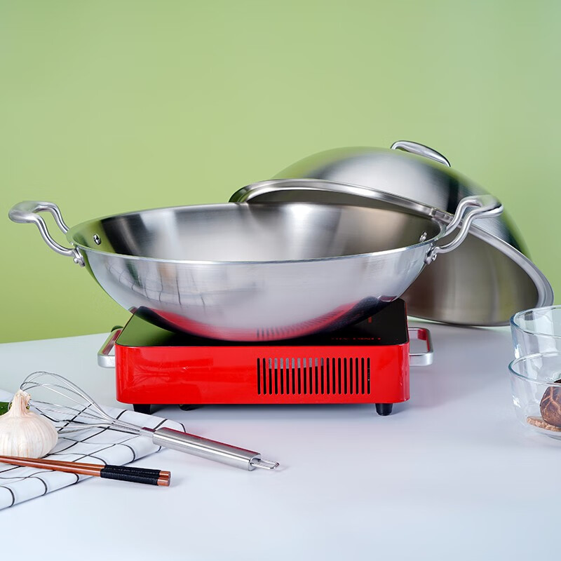 凌丰linkfair304不锈钢双耳炒锅加厚爆炒无涂层少油烟lfcgfx338sa1个