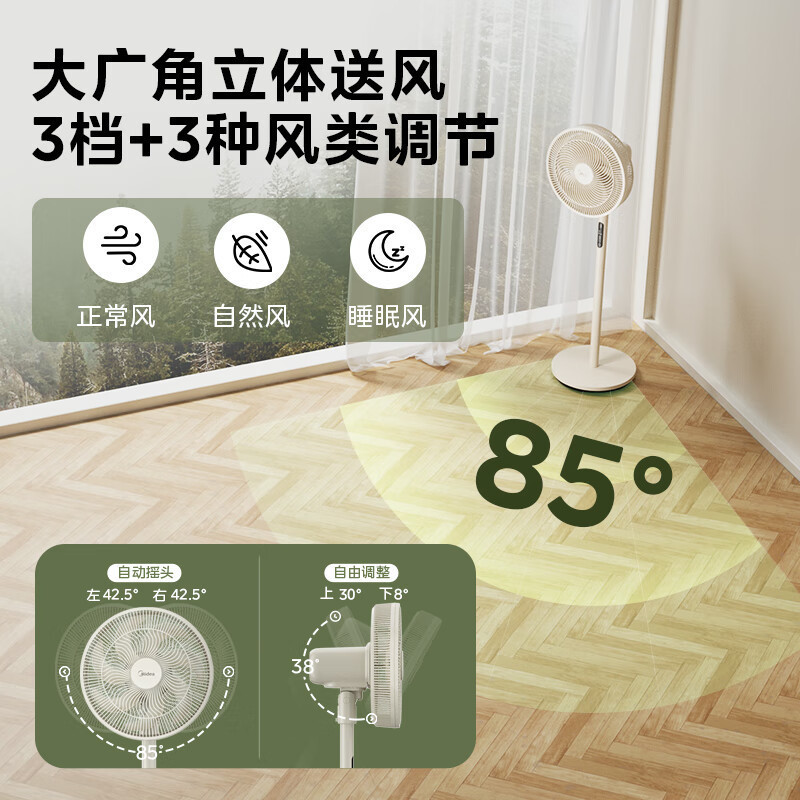 美的(Midea)[超级新星]七叶轻音电风扇/家用遥控落地扇/台式桌面小风扇/大风力节能立式摇头电扇 SAH30BK高清大图