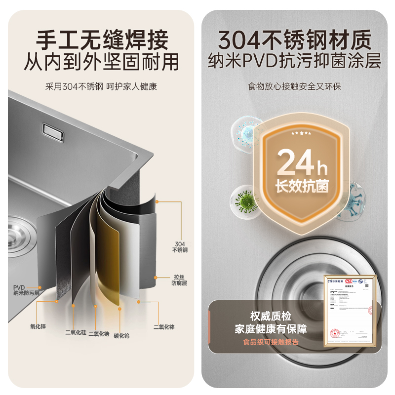 欧琳水槽单槽手工纳米瀑布水槽304不锈钢洗菜盆厨房家用洗碗槽池9157高清大图