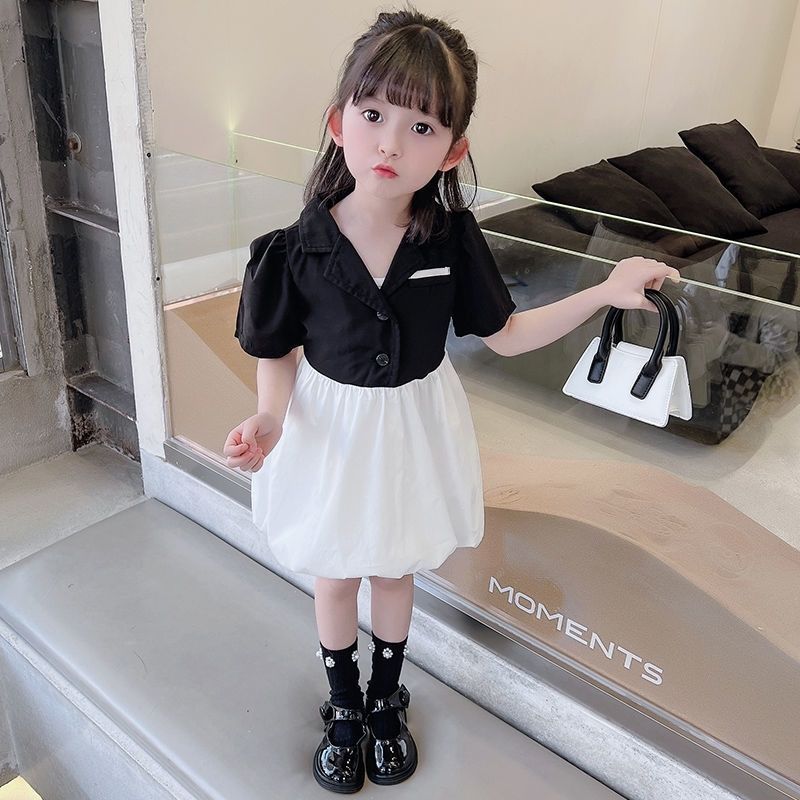 童装女童连衣裙夏装新款儿童西装裙网红洋气花苞裙宝宝公主裙