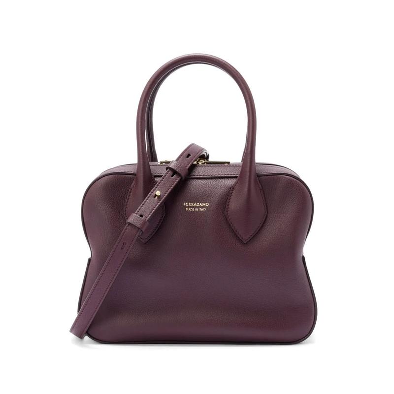 Ferragamo女士小号棕色真皮手提斜挎两用包 百搭时尚休闲单肩包 送女友
