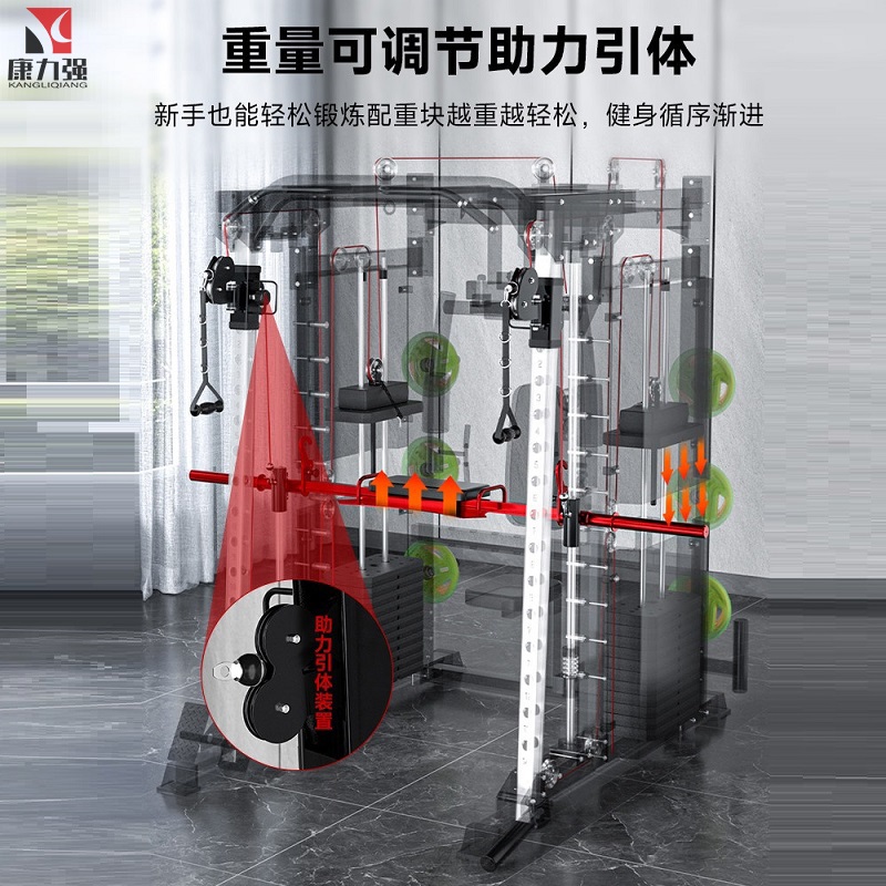 康力强K9史密斯机综合训练器龙门架健身家用多功能一体力量训练器械裸机+2.2米奥杆+155KG片+哑铃凳高清大图