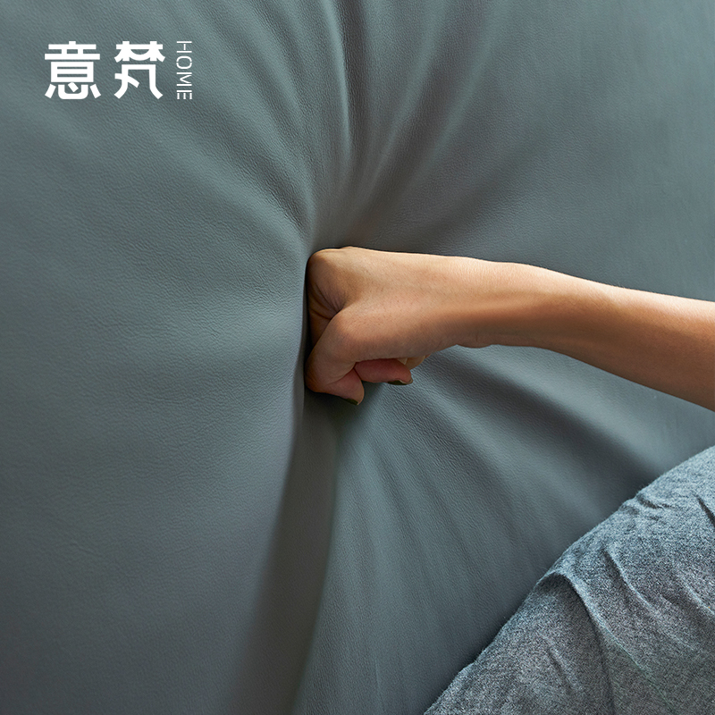 意梵 床 现代简约皮床头层牛皮真皮床实木1.8米高箱储物北欧主卧双人婚床 PC8816
