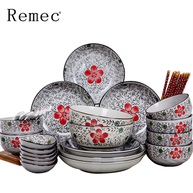 金禹瑞美Remec 套装 釉下彩26+6件粉佳人餐具 餐具套装 陶瓷餐具 日式餐具 礼品礼盒餐具
