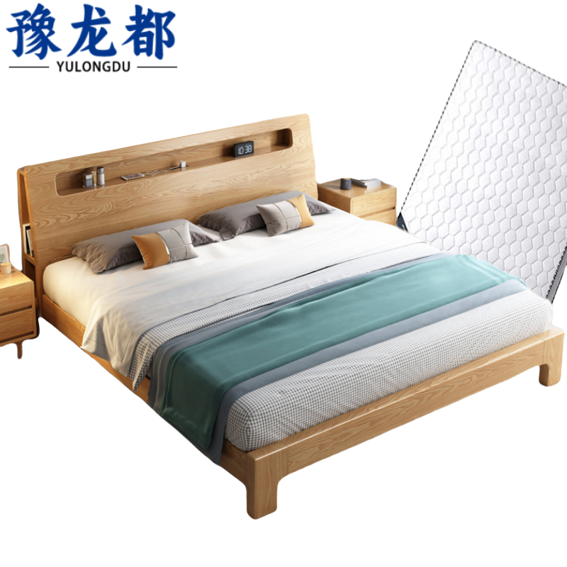豫龙都床+床头柜+床垫1.2m套高清大图