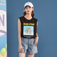 唐狮2022夏装新款情侣装背心白色外穿无袖T恤打底男女韩版宽松潮_4780 XL 女款黑色/A款