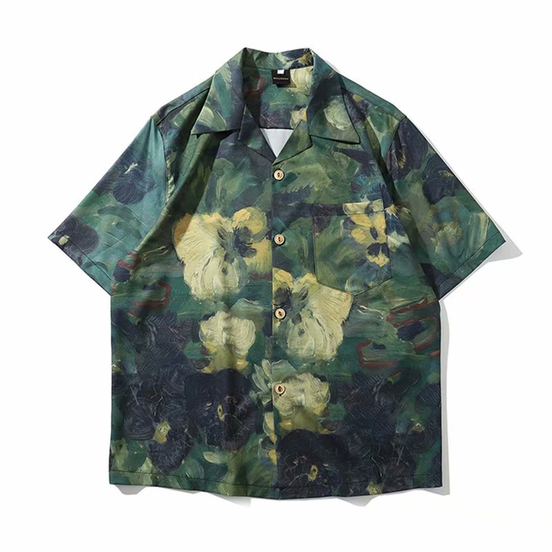 夏威夷花衬衫男短袖复古港风沙滩旅游衣服春夏海边度假情侣五分袖 c41