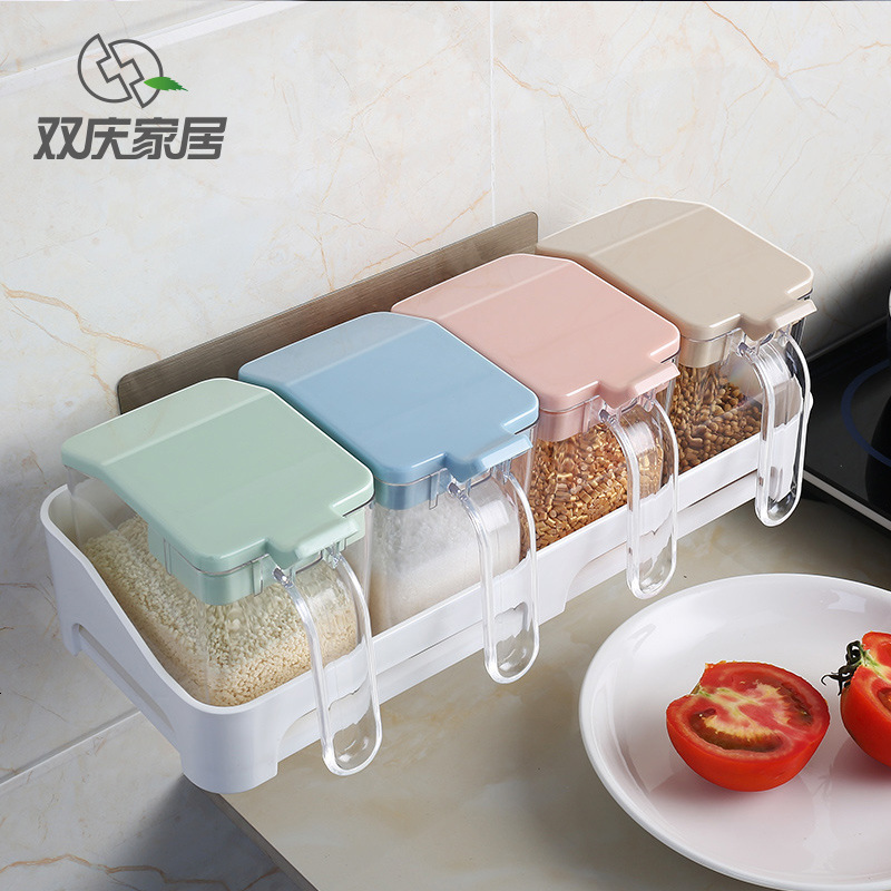 厨房味罐壁挂式料罐免打孔味盒塑料味瓶家用料盒 套装