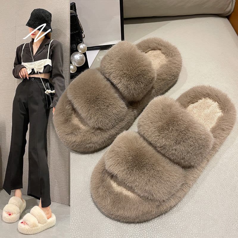 戈佳妮毛毛鞋女外穿2023新款秋冬季时尚外出厚底毛绒茸茸棉拖鞋图片