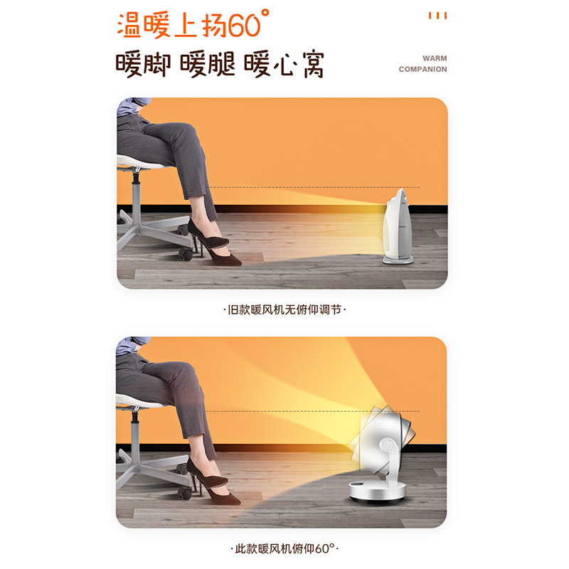 澳柯玛(AUCMA)循环暖风机遥控取暖器摇头电暖气家用迷你小型台式速热NF20R906(Y)