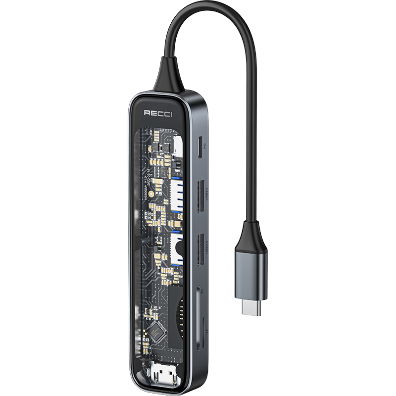 锐思RH21六合一HUB数据线转接口Type-C TO HDMI+ USB-A+USB-C+1xSD+ 1xTF高清大图